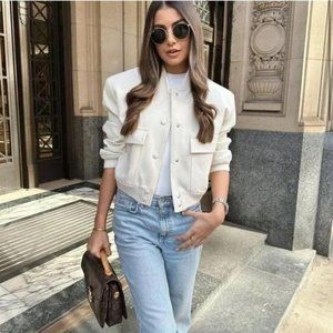 ZARA WHITE MAXI POCKET BOMBER